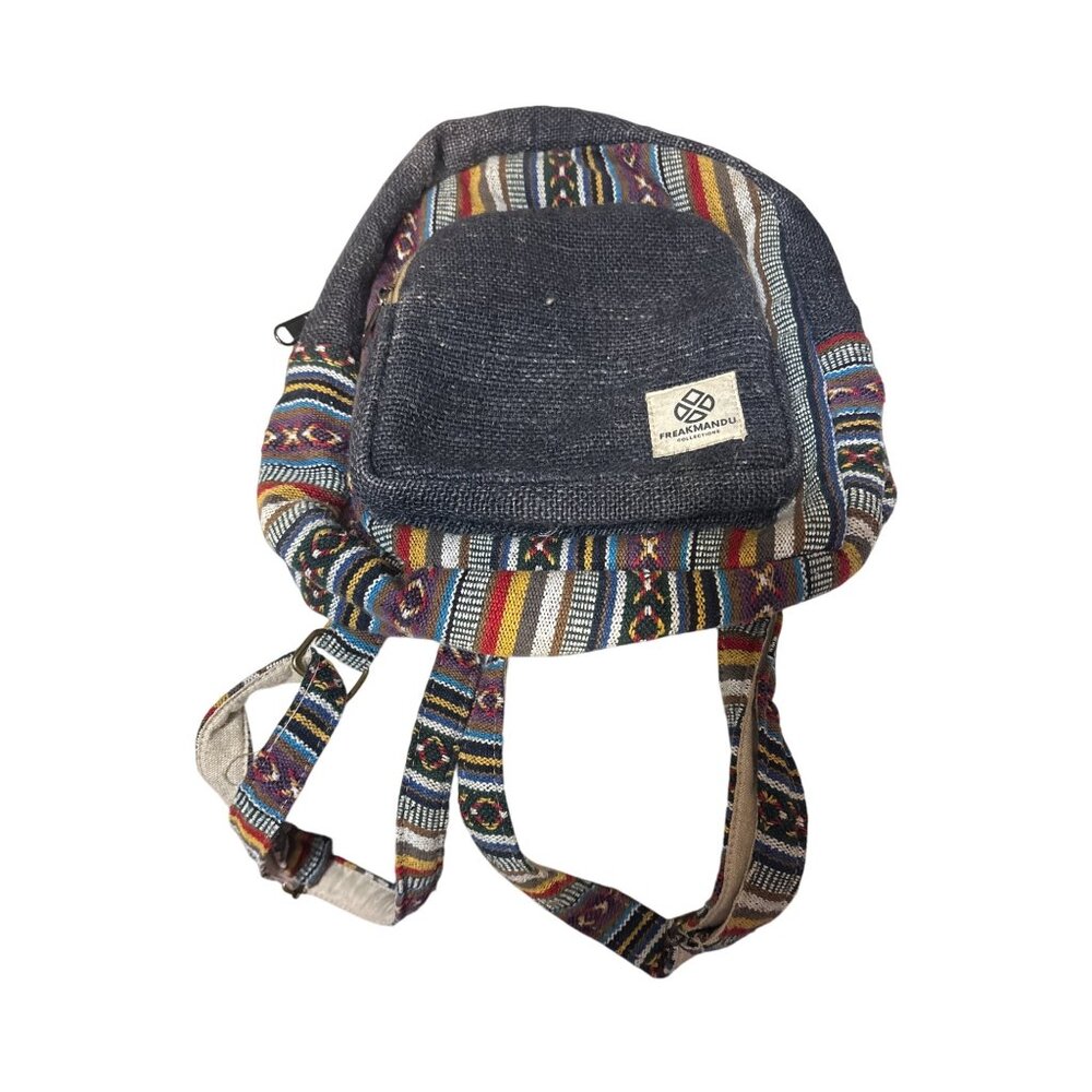 Freakmandu‎ Small Handmade Bohemian Backpack With Ethnic Stripes & Front Pocket